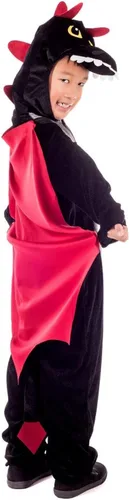 Vista 2 de fun shack Disfraz de dragón para niños, diseño de animales negros y rojos, disfraz de personajes de Halloween para niños, talla S, M, L, XL