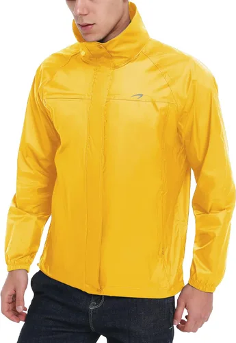 Vista 4 de KPSUN Chubasqueros para hombre, impermeables, ligeros, cortavientos, plegables, para ciclismo, correr, con capucha extraíble