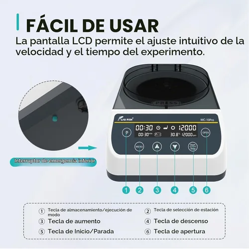 Vista 4 de LAB FISH MC-10PRO Microcentrífuga, 10000RPM 6708xg Temporizador
