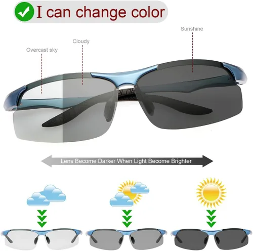 Vista 2 de Gafas de sol polarizadas fotocrómicas para hombre, gafas de seguridad fotocrómicas para mujeres, gafas de visión nocturna, UV400, deportes al aire
