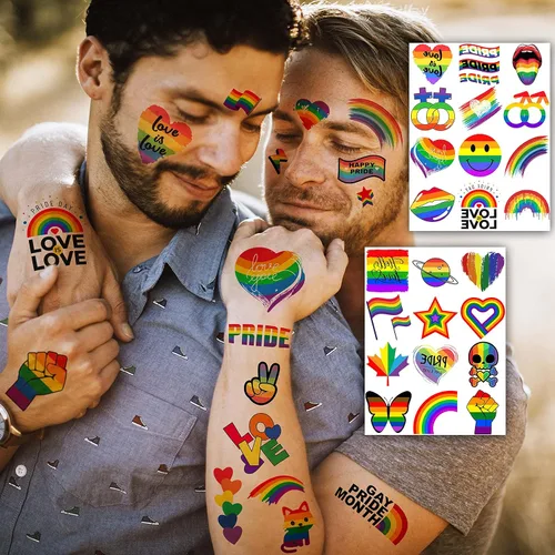 Vista 8 de Más de 132 tatuajes temporales de orgullo gay LGBT para mujeres, hombres y adultos, tatuajes temporales de arco iris temporales, calcomanías