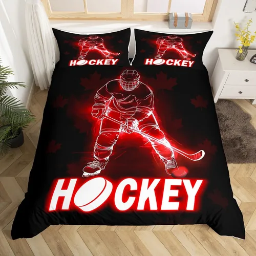 Vista 30 de Erosebridal Hockey Twin Duvet Cover for Boys,Blue and Black Sports Bedding Sets for Kids Teen,Ball Games Gamer Bed Set,Ice Hockey Field Quilt Cover