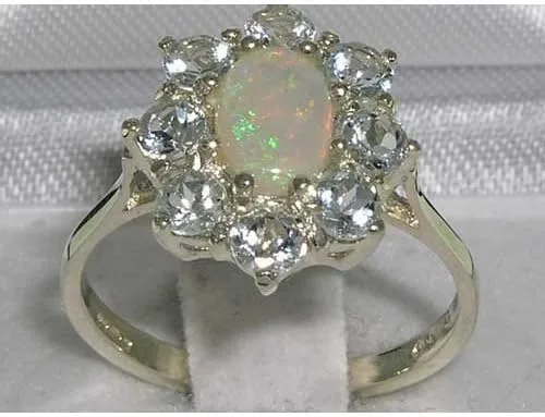 Vista 3 de Anillo de plata de ley 925 con ópalo auténtico y aguamarina para mujer