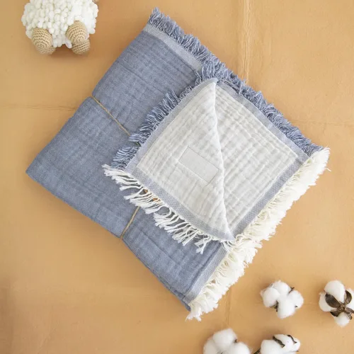Vista 2 de Manta de muselina unisex 100% algodón para bebés recién nacidos, manta de muselina suave (azul)