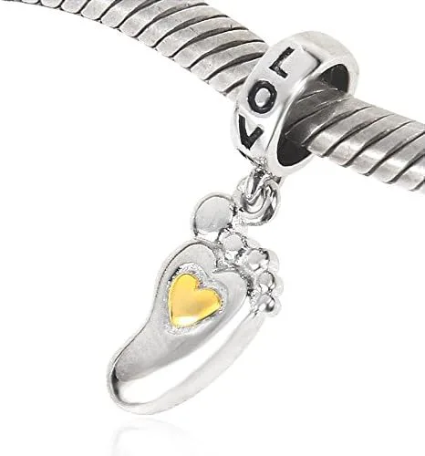 Vista 4 de Pies de bebé Dangle 925plata esterlina encanto corazón y amor Encanto Fit bricolaje pulsera & collar