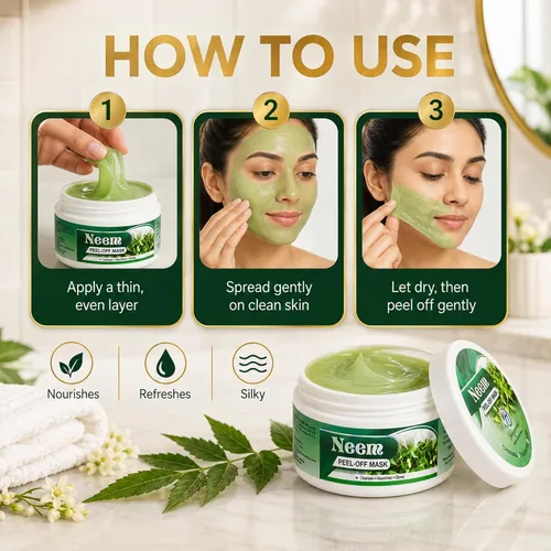 Vista 2 de HERBOGANIC Máscara de neem Peel Off Cuidado de la piel Mascarilla Peel Off Limpia y nutre la piel Mascarilla hidratante que protege la piel