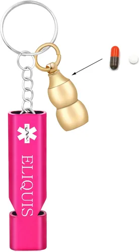Vista 13 de Llavero médico de emergencia con silbato de seguridad fuerte y pastillero, herramienta de alerta EDC para personas mayores, adultos, uso al aire