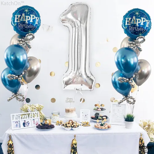 Vista 1332 de KatchOn Globo negro del número 1 de 40 pulgadas, globo de feliz cumpleaños Large Mylar Number One Balloon for 1st Birthday Decorations, Foil