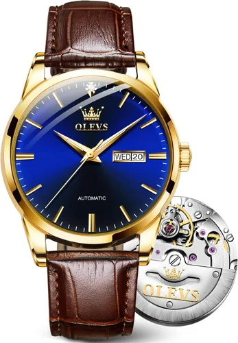 Vista 12 de OLEVS Brown Mens Leather Watch Dress Casual Day Date Quartz Wrist Watch