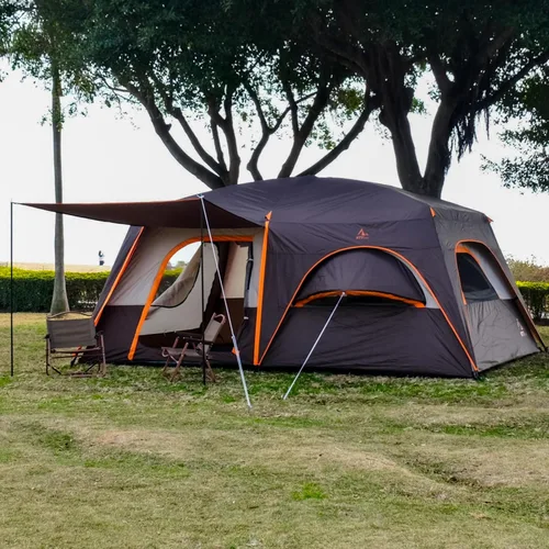 Vista 11 de KTT Extra Large Tent 12-14 Person,Family Cabin Tents,2 Bay-Windows,2 Rooms and 3 Doors 3 Windows with Mesh,Waterproof,Straight Wall,Double Layer,Big