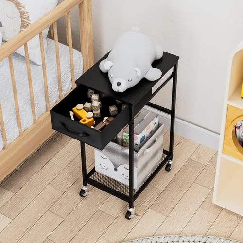 Vista 8 de CADUKE - Soporte de torre para computadora de 2 niveles, color negro, soporte de PC con cajón de tela Moderno soporte de impresora, patas