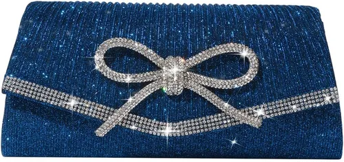 Vista 14 de Bolso de mano con lazo brillante para mujer con diamantes de imitación de purpurina para boda, fiesta, graduación, bolsa de noche elegante, caja
