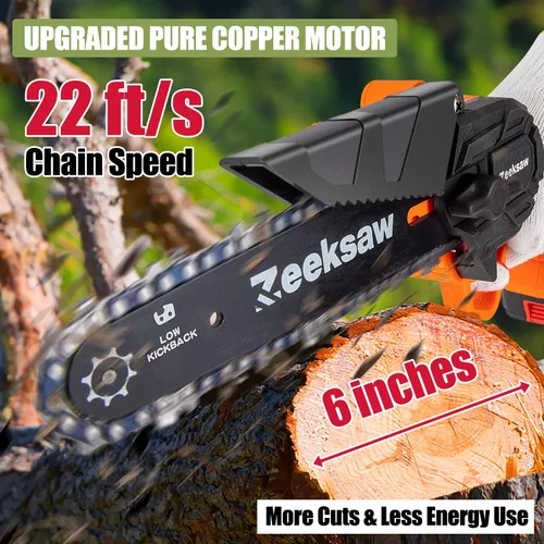 Vista 4 de ZEEKSAW Mini motosierra inalámbrica de 6 pulgadas, súper motosierra de mano con 2 baterías grandes, mini motosierra eléctrica alimentada por