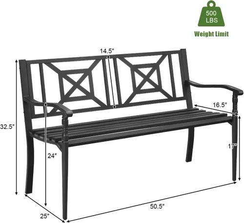 Vista 3 de S AFSTAR Banco de jardín al aire libre, asiento de metal para porche con asiento y respaldo decorativo, sofá biplaza para 2 personas para patio