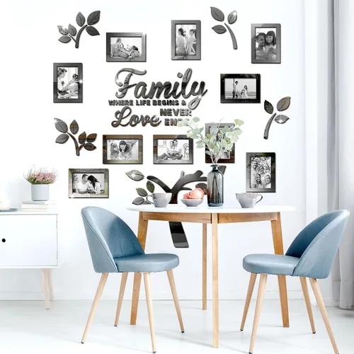 Vista 4 de Calcomanía de Pared de Árbol Genealógico Acrílico 3D DIY Pegatina Espejo Marcos de Fotos Calcomanías de Arte de Pared Removibles Decoraciones