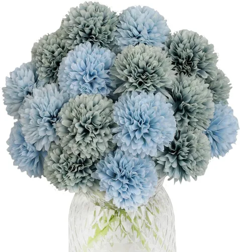 Vista 11 de Jim's Cabin Flores artificiales, 12 piezas de seda artificial, bola de crisantemo, hortensias, ramo de boda para decoración del hogar y cocina Negro