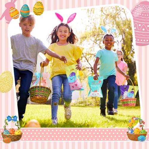 Vista 6 de Gersoniel 108 bolsas de Pascua, bolsas grandes de Pascua, bolsas de conejo, bolsas de regalo con asas, bolsas de caza de Pascua, bolsas de fiesta