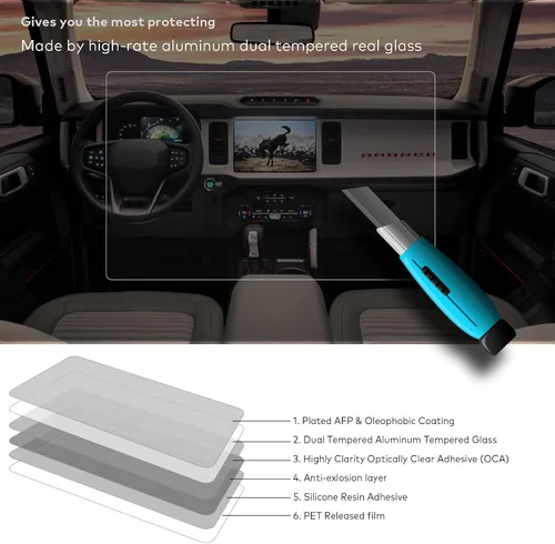 Vista 3 de Protector de pantalla de vidrio templado prémium para Ford Bronco 2021 2022 2023 2024 2025 Accesorios de infoentretenimiento para pantalla táctil