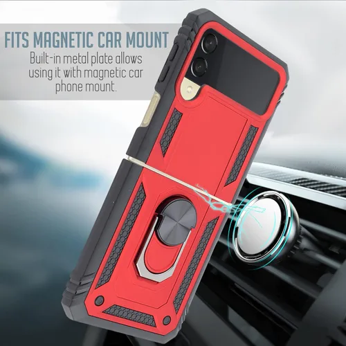 Vista 4 de Funda compatible con Galaxy Z Flip 3 anillos, delgada funda magnética para teléfono, protección completa, policarbonato duro con agarre