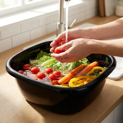 Vista 6 de Vababa Lavabo de plástico de 12 cuartos de galón, sartén para fregadero de cocina, paquete para 4
