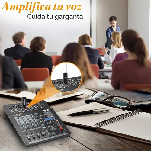 Vista 7 de Kit de sistema de micrófono inalámbrico UHF - Juego de micrófono inalámbrico profesional portátil con micrófono de auriculares, micrófono de solapa