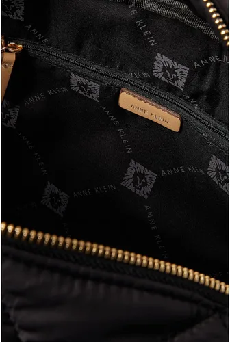 Vista 3 de Anne Klein Nylon acolchado Weekender, Negro Arena Cálida Cincha Negro-Blanco