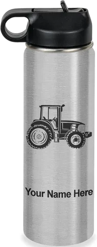 Vista 54 de LaserGram Botella de agua personalizada, tractor agrícola, acero inoxidable de doble pared aislada al vacío con popote superior, regalo grabado