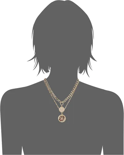 Vista 3 de GUESS Juego de collar con colgante de moneda de doble capa en tono dorado, Metal, Cristal