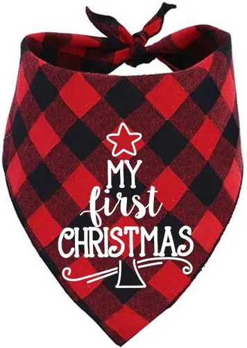 Vista 5 de First Christmas Dog Bandana,Buffalo Plaid Dog Scarf for Small Medium Large Dogs