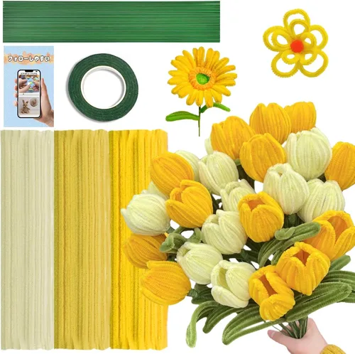 Vista 10 de URSDIART 311 piezas de limpiapipas azules para manualidades - Kit de fabricación de flores de tallos de felpilla, alambre grueso y esponjoso