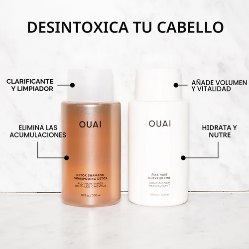 Vista 2 de OUAI Champú Detox y Acondicionador para Cabello Fino Bundle - Champú Clarificante para Acumulación, Suciedad, Aceite, Producto y Agua Dura