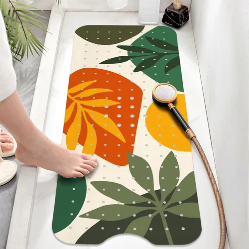 Vista 6 de Alfombra de baño antideslizante, alfombra de baño Bohemia para bañera, alfombra de baño extra larga con ventosas y agujeros de drenaje