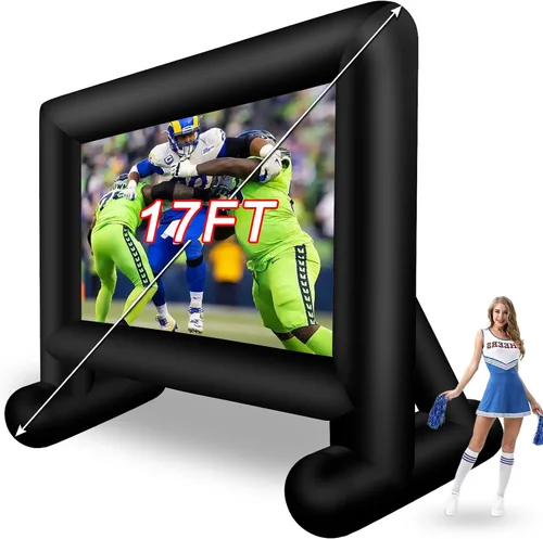 Vista 9 de Proyector inflable de 14 pies para exterior, pantalla de proyector inflable Proyección frontal/trasera para patio trasero, noche de cine al aire