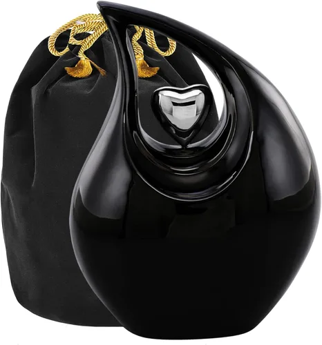 Vista 14 de Urna de cremación Heart of Love para cenizas humanas - Hermosa urna conmemorativa ERN para adultos - ERN decorativa para seres queridos - Urna Negro