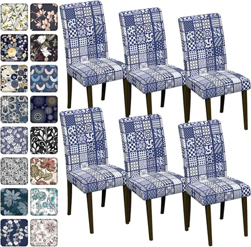 Vista 41 de Fundas para sillas de comedor CoSofSLIP, juego de 2, fundas estampadas elásticas antideslizantes, fundas extraíbles y lavables para sillas