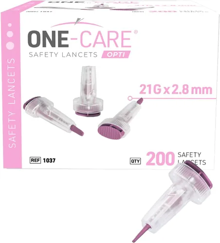 Vista 9 de ONE-CARE Opti - Lancetas de seguridad, botón superior activado, 21G x 0.110 in, cómodas, 200 unidades, precargadas, estériles