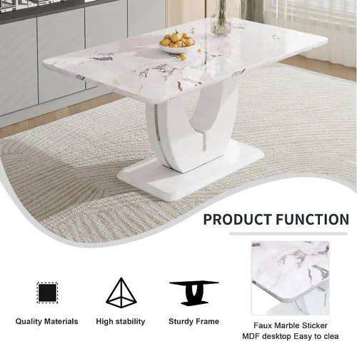 Vista 4 de JUFU Mesa de comedor de mármol sintético de 63 pulgadas para 4-6 personas, moderna mesa rectangular de cocina y comedor, mesa de MDF de aspecto