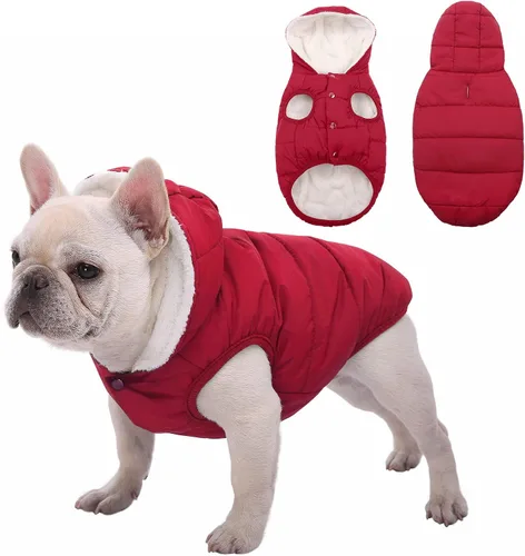 Vista 8 de Sudadera con capucha de vellón, abrigo impermeable resistente al viento, chaqueta cálida de invierno, ropa para mascotas para clima frío, chaleco