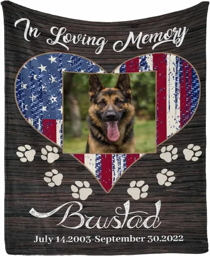 Vista 41 de InterestPrint Manta de perro personalizada en memoria amorosa de la pérdida con imágenes y nombre, regalo personalizado de recuerdo de condolencias