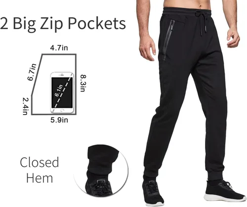 Vista 2 de HCSS Pantalones deportivos para hombre con bolsillos con cremallera, parte inferior cerrada, pantalones deportivos para hombre, cintura elástica