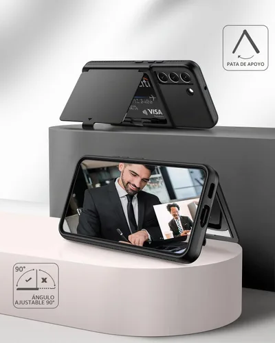 Vista 6 de WeLoveCase Funda tipo cartera para Samsung Galaxy S22 con tarjetero y espejo oculto, protección completa, a prueba de golpes, diseñada para Samsung