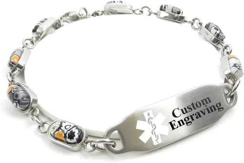 Vista 9 de Medical Alert Bracelet for Women with Engraving - 5mm Steel & Glass