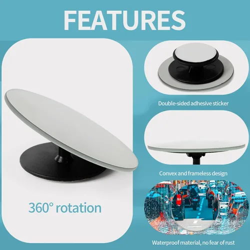 Vista 4 de PSLER Espejo de punto ciego convexo redondo de 2 pulgadas, sin marco, 360 de gran angular con parte trasera autoadhesiva para automóvil, SUV