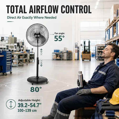 Vista 4 de Ventilador de pedestal oscilante de 18 pulgadas con control remoto, ventilador de pie de alta velocidad de 5000 CFM, motor de CC, 9 velocidades