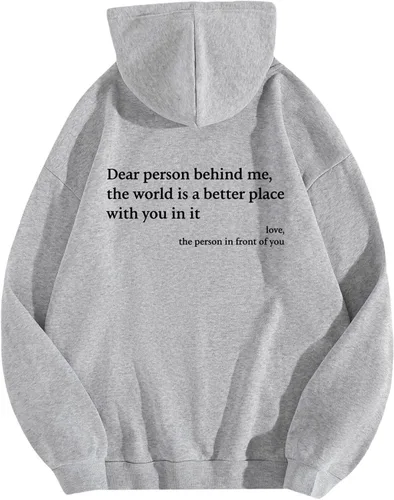 Vista 2 de Yubnlve - Sudaderas con capucha para mujer, diseño gráfico con frase "Dear Person Behind Me", ajuste holgado, con bolsillo, blusas elegantes