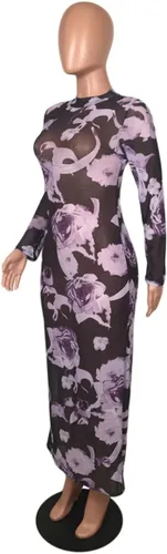Vista 4 de Recious Vestido sexy de manga larga con cuello alto y estampado floral para mujer