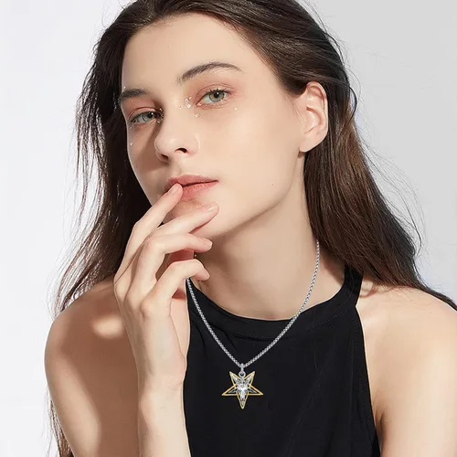 Vista 2 de Colgante de sigil de Baphomet, pentagrama invertido, collar de cabra Baphomet de plata de ley 925, collar de baphomet satánico para hombres