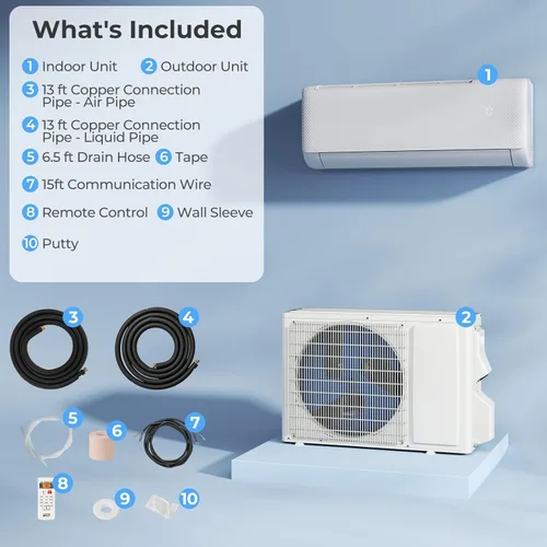 Vista 8 de SIMOE Mini bomba de calor de aire acondicionado dividido de 9000 BTU, 20.5 SEER2 115V Inversor sin conductos CA con condensador precargado