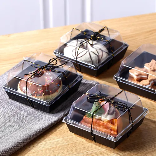 Vista 4 de Jetec Paquete de 50 Cajas de Charcutería con Tapas Transparentes y Cuerda de 4 Pulgadas Cajas Desechables Cuadradas para Postres con Tapas para Negro