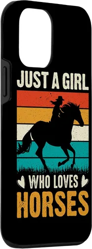 Vista 3 de iPhone 12 mini - Carcasa para iPhone 12, diseño retro con texto en inglés "Just A Girl Who Loves Horses